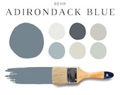 Behr ADIRONDACK BLUE Color Palette, Blue Home Color Palette, Coordinating Paint for Rooms, Cabinet & Whole House, Exterior Paint Combination
