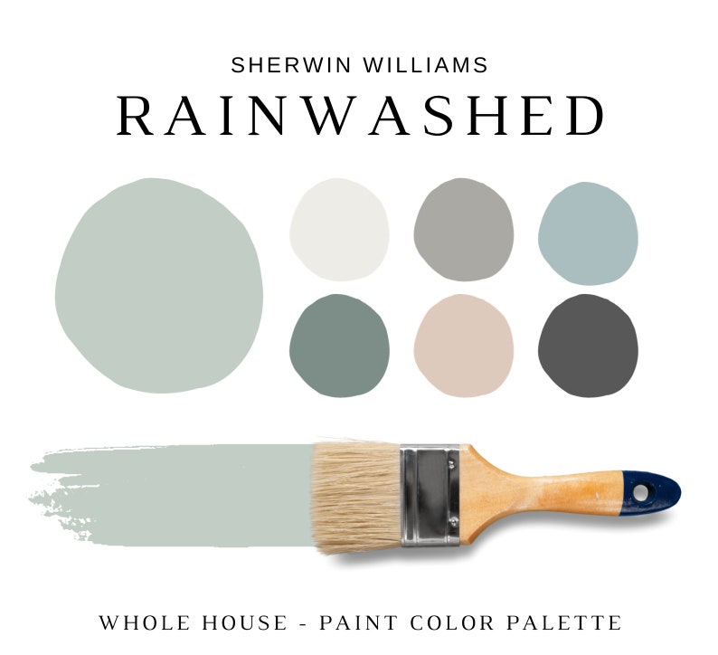 Sherwin Williams RAINWASHED Color Palette, Beach House Colors, Coastal Farmhouse Paint Palette, Coastal Color Scheme, Coordinating Colors image 1