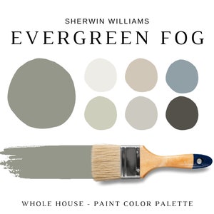 EVERGREEN FOG Farbpalette, Evergreen Fog Kitchen, Sherwin Williams 2022 Farbe des Jahres, Küchenschrankfarben, Bestseller in den neutralen Farben