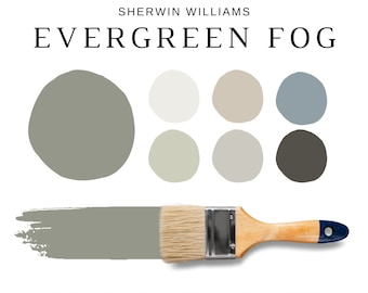EVERGREEN FOG Color Palette, Evergreen Fog Kitchen, Sherwin Williams 2022 Color of the Year, Kitchen Cabinet Colors, Bestselling Neutrals