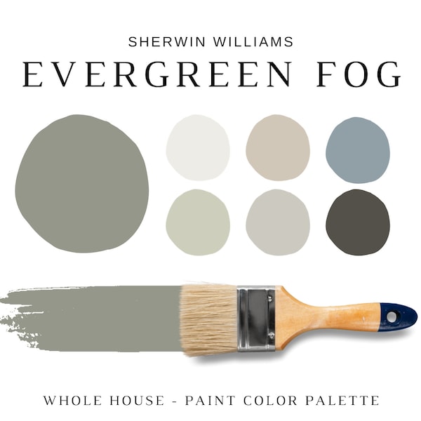 EVERGREEN FOG Farbpalette, Evergreen Fog Kitchen, Sherwin Williams 2022 Farbe des Jahres, Küchenschrankfarben, Bestseller Neutrals