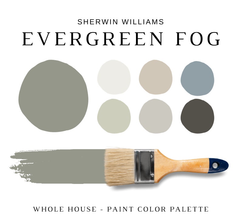 EVERGREEN FOG Color Palette, Evergreen Fog Kitchen, Sherwin Williams 2022 Color of the Year, Kitchen Cabinet Colors, Bestselling Neutrals image 1