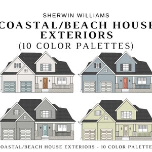 COASTAL EXTERIOR Sherwin Williams Color Palettes, Coastal Home Exterior Colors, BEACH House Color Palettes, Coastal Farmhouse, Calm Coastal
