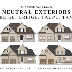 BEIGE EXTERIOR Sherwin Williams Color Palette, Warm Beige Home, GREIGE Exterior Home Color Schemes, Tan Exteriors, Taupe Exteriors, Neutrals