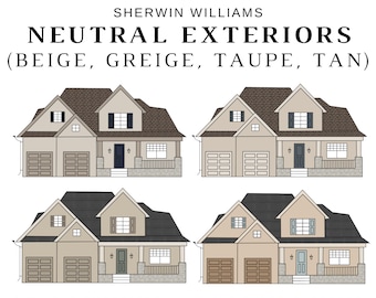 BEIGE EXTERIOR Sherwin Williams Color Palette, Warm Beige Home, GREIGE Exterior Home Color Schemes, Tan Exteriors, Taupe Exteriors, Neutrals