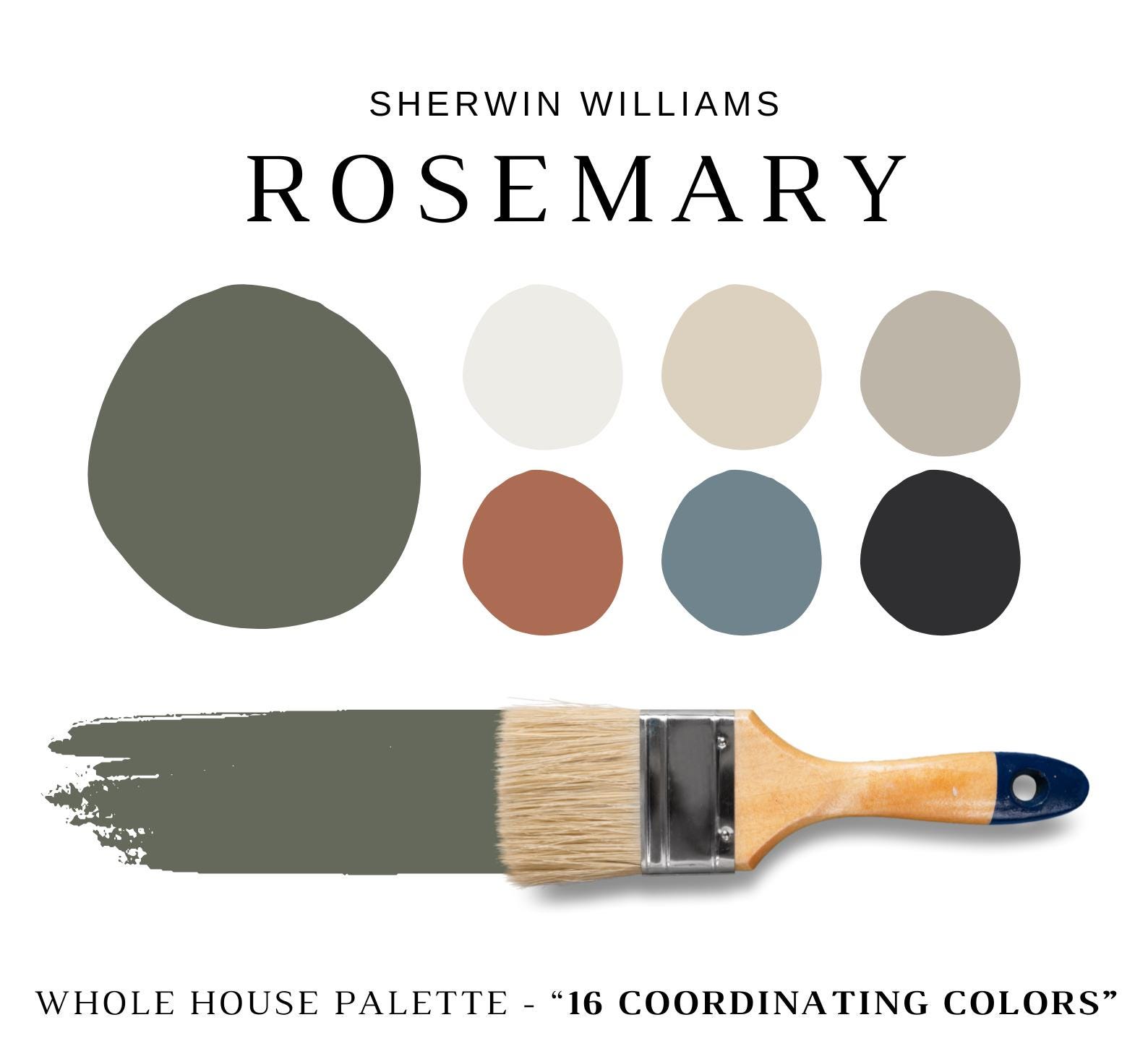 Sherwin Williams ROSEMARY Paint Palette, Green Color Scheme, Whole