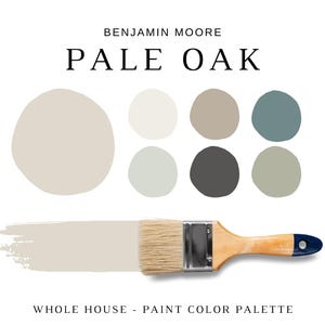 Benjamin Moore LICHTE EIKEN kleurenpaletten, lichtgrijze verf, licht eiken coördinerende kleuren voor het hele huis, warmgrijze verfpaletten, OC-20