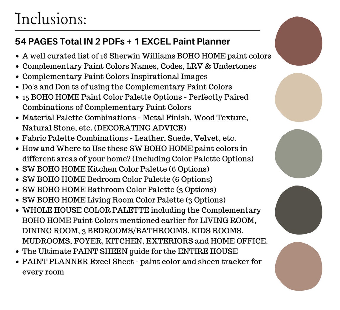 Sherwin Williams BOHO Color Palette BOHO Paint Colors Boho - Etsy