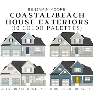 COASTAL EXTERIOR Benjamin Moore Color Palettes, Coastal Home Exterior Colors, BEACH House Color Palettes, Coastal Farmhouse, Calm Coastal