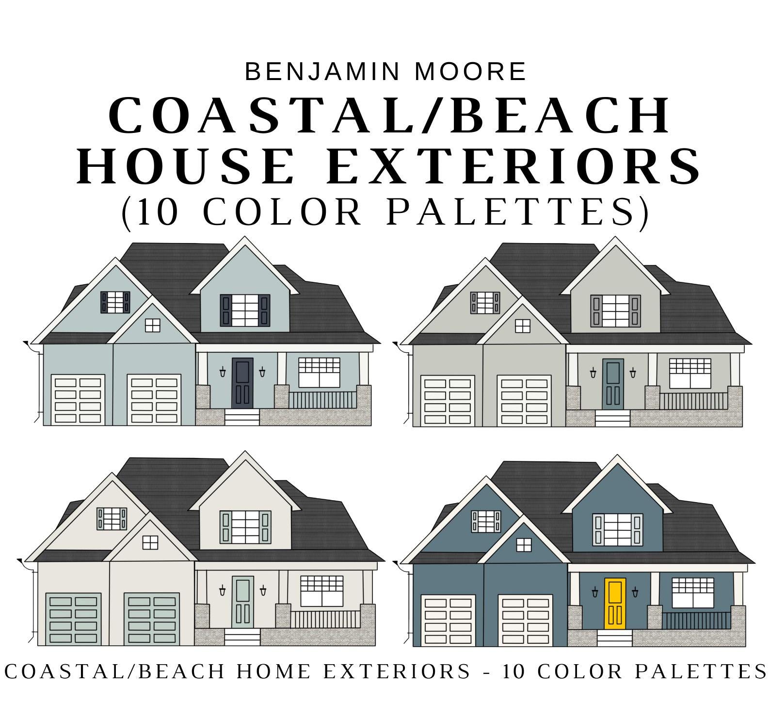 COASTAL EXTERIOR Benjamin Moore Color Palettes, Coastal Home Exterior Colors, BEACH House Color Palettes, Coastal Farmhouse, Calm Coastal