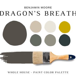 Benjamin Moore DRAGON&#39;S BREATH Color Palette, Dragon&#39;s Breath Coordinating Paint Color for Whole House, Lake House, Warm Neutral, Salamander