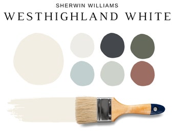 Sherwin Williams WESTHIGHLAND WHITE Coordinating Colors, Paint Color Palette, WHOLE House Paint Colors, Modern home color scheme, Neutrals