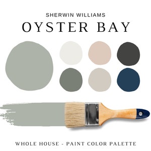 Sherwin Williams OYSTER BAY Farbpalette, Küstenfarben, Blaugrün-Farben, Strandhausganze Hausfarbe, Neutral modern, Eisenerz