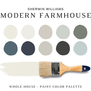 Sherwin Williams MODERN FARMHOUSE Paint Palette, Modern Farmhouse Paint Colors 2023, Interior Paint Palette, Farmhouse Decor, Muted Colors