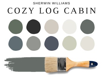 LOG CABIN Sherwin Williams Paint Palette, Log Cabin Paint Colors, Lake Neutrals, Modern Rustic, Cabin Color Palette, Nature-inspired Colors
