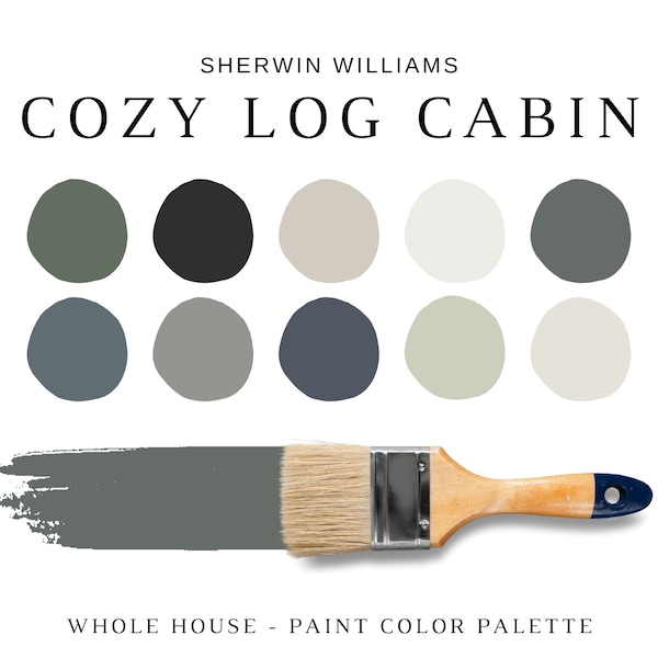 LOG CABIN Sherwin Williams Paint Palette, Log Cabin Paint Colors, Lake Neutrals, Modern Rustic, Cabin Color Palette, Nature-inspired Colors