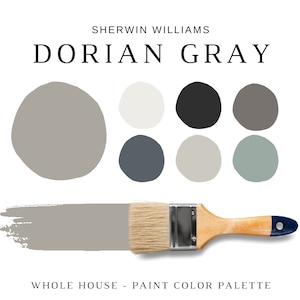 Sherwin Williams DORIAN GRAY Coordinating Colors for the WHOLE House, Warm Gray Neutrals, Greige Paint Colors, Exterior Colors, Eider White