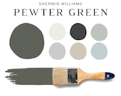 Sherwin Williams PEWTER GREEN Color Palette, Pewter Green Cabinets, Pewter Green Complementary Paint Colors for Room Cabinet & Whole House
