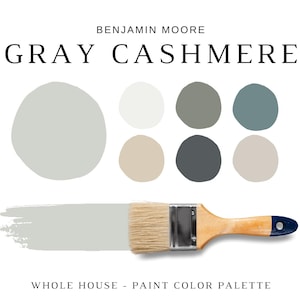 Benjamin Moore GRAY CASHMERE Color Palettes, Coastal Color Schemes, BM Gray Cashmere Coordinating Colors for Whole House, Front Door Colors
