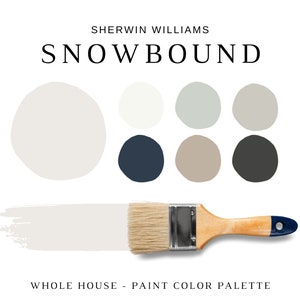 Sherwin Williams SNOWBOUND Paint Palette, Country Home Color Palette, Coordinating White Paint for Cabinets, Exterior, Rooms & Whole House