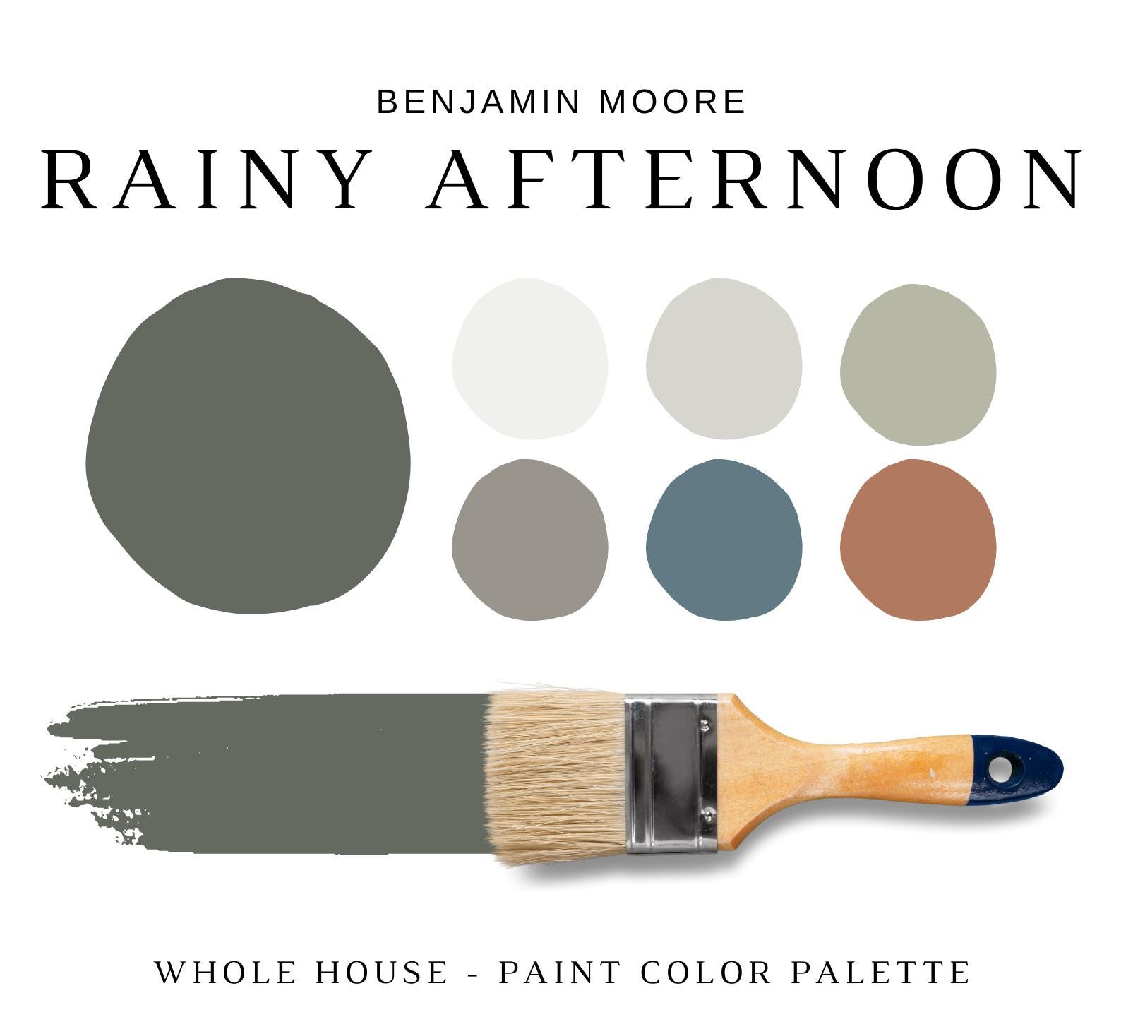 Benjamin Moore RAINY AFTERNOON Color Palette, Benjamin Moore Dark Green Paint, Rainy Afternoon Coordinating Color for Whole House, Hale Navy