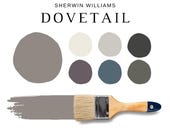 Sherwin Williams DOVETAIL Color Palette, SW Dovetail Exterior Paint Colors, Dovetail Kitchen Cabinets, SW Dovetail Coordinating Colors