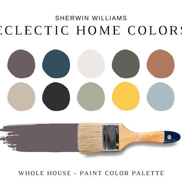 Sherwin Williams ECLECTIC Color Palette, Eclectic Home Paint Colors, Craftsman Colors, Eclectic BOHO Paint Colors, Eclectic Wall Art, Glam