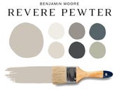 Benjamin Moore REVERE PEWTER Color Palettes, Benjamin Moore Greige Paint, Revere Pewter Coordinating Colors Whole House, White Dove, HC-172
