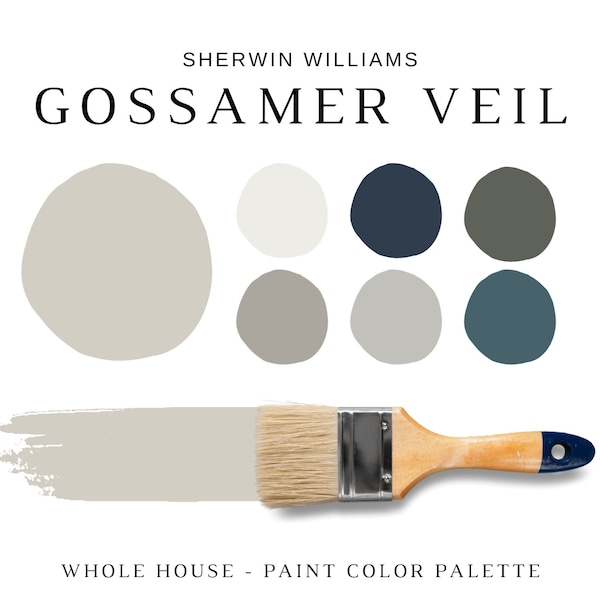 Sherwin Williams GOSSAMER VEIL Paint Palette, Modern Neutrals, Gossamer Veil Paint WHOLE House Palette, Iron Ore, Alabaster, Warm Gray Paint