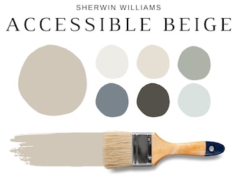 ACCESSIBLE BEIGE Color Palette, Modern Neutral House Paints, Sherwin Williams Accessible Beige Cabinets and Whole House, Warm Neutrals