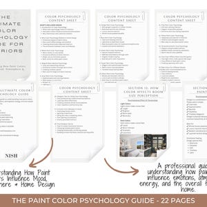 May include: A guide titled "The Ultimate Color Psychology Guide for Interiors" with content sheets. The guide explains how paint colors influence mood, atmosphere, and home design. The guide is 22 pages long.