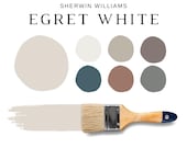Sherwin Williams EGRET WHITE Color Palette, Egret White Coordinating Colors, Sherwin Williams Whites, Best Selling Neutral, Pale White Paint