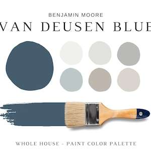 Benjamin Moore VAN DEUSEN BLUE Color Palette, Benjamin Moore Dark Blue Paint, Van Deusen Blue Coordinating Colors for Whole House, Navy Blue