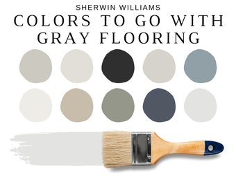 Sherwin Williams Colors that go with GRAY Flooring, WALL Colors for Gray Floors, Whole House Paint Palette, SW Pure White, Home Paint Colors
