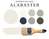 ALABASTER Paint Sherwin Williams Color Palette, Interior Paint Palette, Alabaster White Coordinating Colors, Sherwin Williams Whites, Greige
