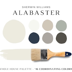 ALABASTER Paint Sherwin Williams Color Palette, Interior Paint Palette, Alabaster White Coordinating Colors, Sherwin Williams Whites, Greige