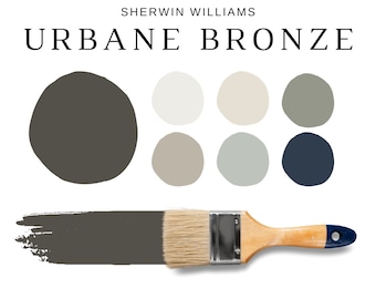 URBANE BRONZE Complementary Color Palette For Sherwin Williams, Whole House Paint Colors, Urbane Bronze Cabinets, Urbane Bronze Exteriors