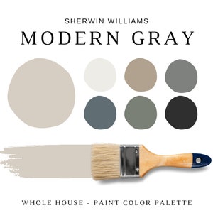MODERN GRAY Sherwin Williams Color Palette, Neutral Colors For Home, Modern Neutrals, Modern Color Scheme, Whole House Paint, Color Scheme