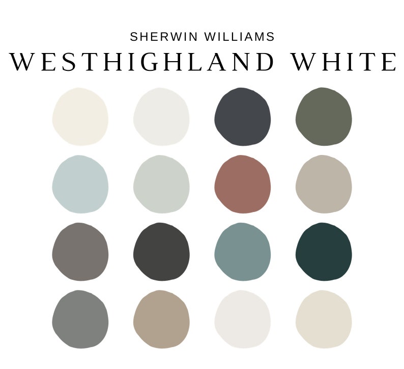 Sherwin Williams WESTHIGHLAND WHITE Coordinating Colors, Paint Color Palette, WHOLE House Paint Colors, Modern home color scheme, Neutrals image 2