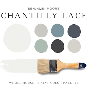 Benjamin Moore CHANTILLY LACE Color Palette, Modern Color Scheme, Chantilly Lace Coordinating Colors for Whole House, Best Whites, OC-65