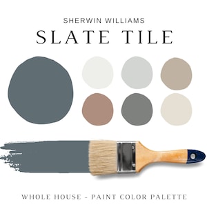 Sherwin Williams SLATE TILE Color Palette, Transitional Home, SW Slate Tile Whole House Paint, Luxury Interiors, Sherwin Williams Blue Gray