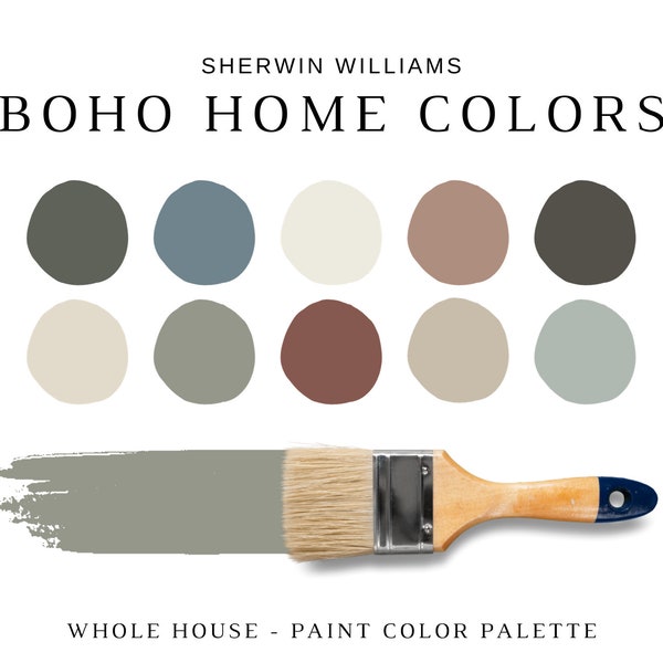 Sherwin Williams BOHO Color Palette, BOHO Paint Colors, Boho Farmhouse, Earthy Boho Wall Paint Colors, BOHO Paint Scheme for the Whole House