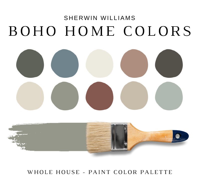 Paleta de colores BOHO de Sherwin Williams, colores de pintura BOHO, granja boho, colores de pintura de pared boho terrosos, esquema de pintura BOHO para toda la casa imagen 1