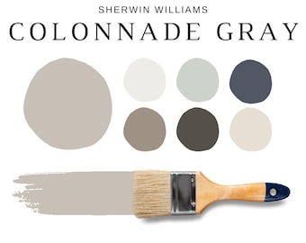 Sherwin Williams COLONNADE GRAY Color Palette, Sherwin Williams GREIGE, Modern Home Color, Modern Farmhouse, Warm Gray Color Whole House