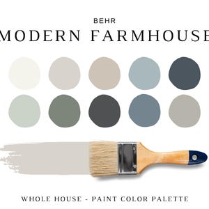 Behr MODERN FARMHOUSE Paint Palette, Modern Farmhouse Paint Colors 2023, Interior Paint Palette, Farmhouse Decor, Muted Colors