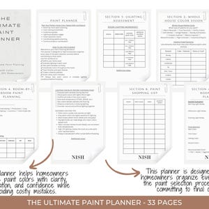 May include: A complete home paint planning workbook titled "The Ultimate Paint Planner" with 33 pages. The planner includes sections on lighting assessment, color vision, and room-by-room planning. The text on the planner says it helps homeowners choose paint colors with clarity and confidence.