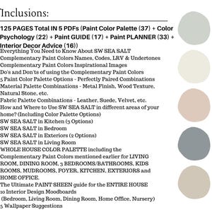 Puede incluir: Imagen que detalla las inclusiones para el dise&ntilde;o de interiores, como paletas de colores de pintura y gu&iacute;as. El texto va acompa&ntilde;ado de una paleta de colores de cinco muestras de pintura circulares en tonos grises, beige y topo.
