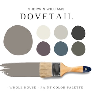 Sherwin Williams DOVETAIL Color Palette, SW Dovetail Exterior Paint Colors, Dovetail Kitchen Cabinets, SW Dovetail Coordinating Colors