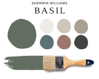 BASIL Sherwin Williams Paint, Sherwin Williams GREEN Wall Paint, Whole House Paint Colors, BASIL Paint Color, Sage Green Paints, Shoji White