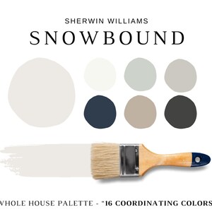 Sherwin Williams SNOWBOUND Paint Palette, Country Home Color Palette, Coordinating White Paint for Cabinets, Exterior, Rooms & Whole House